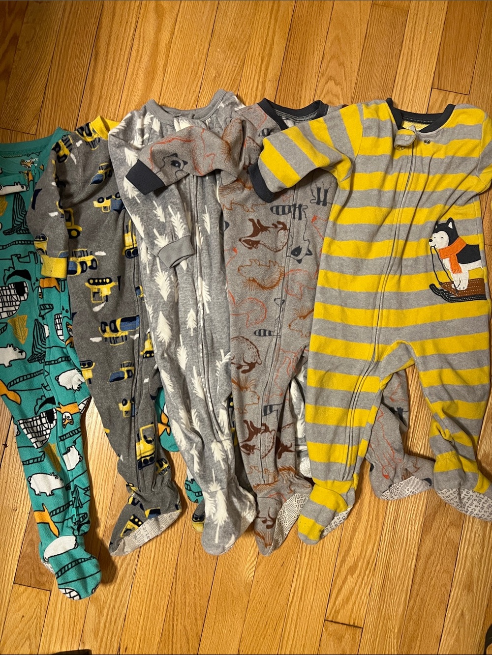 Infant Yellow & Gray Striped One-Piece Footed Pajama